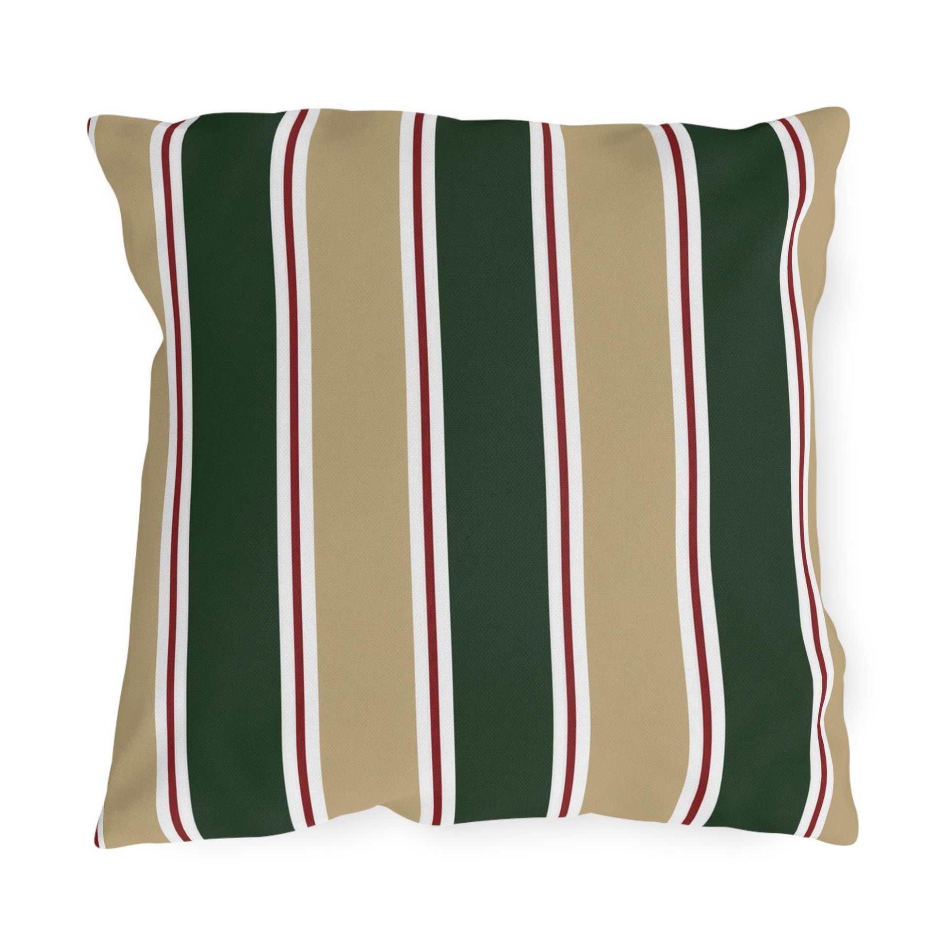 Green and Tan Striped Outdoor Pillow | Patio Cushion, Sunproof Stripe