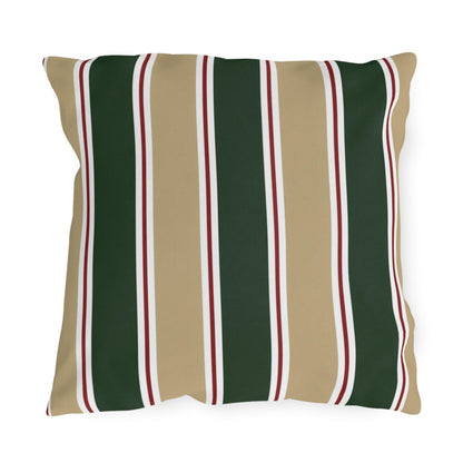 Green and Tan Striped Outdoor Pillow | Patio Cushion, Sunproof Stripe