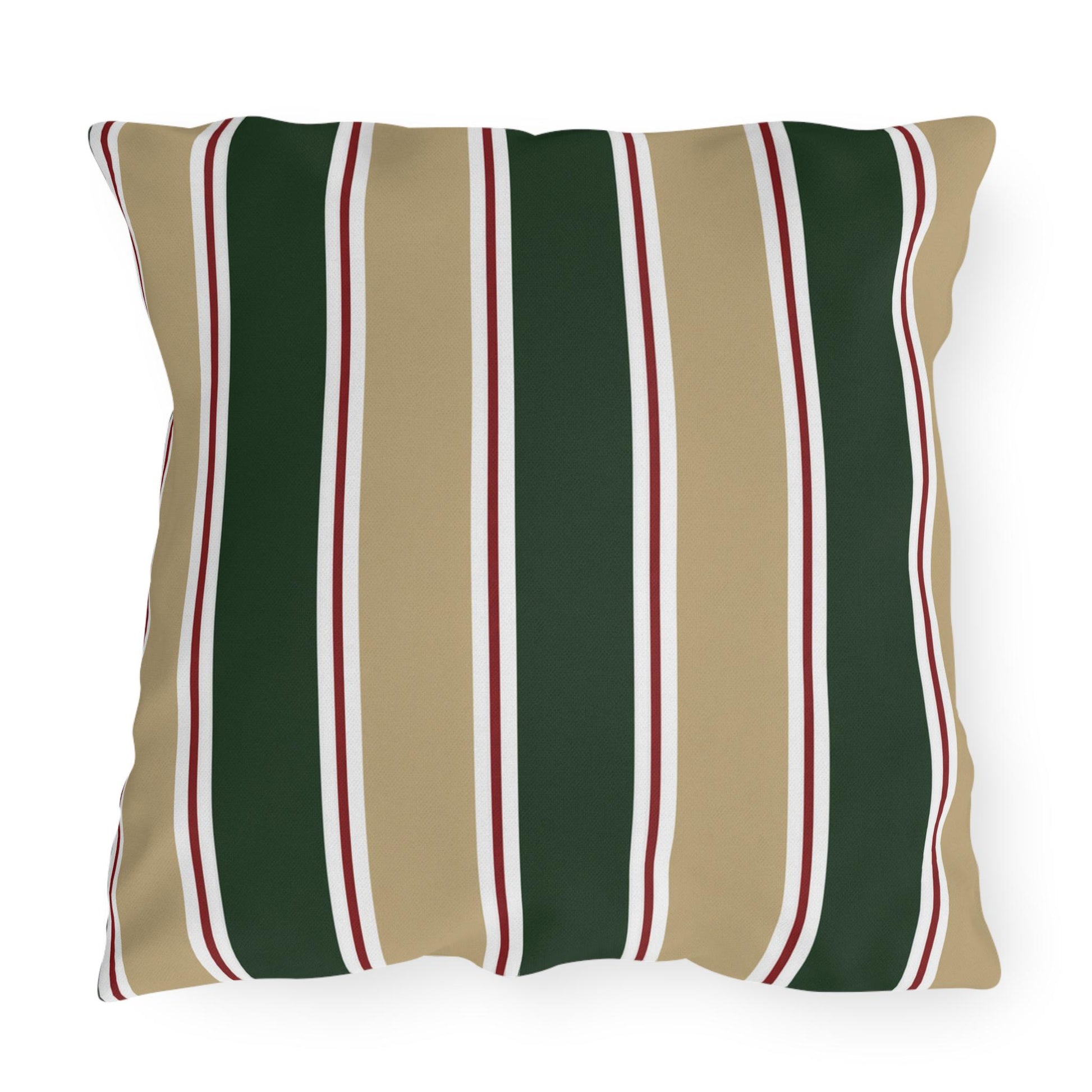 Green and Tan Striped Outdoor Pillow | Patio Cushion, Sunproof Stripe