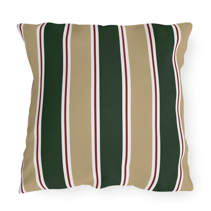 Green and Tan Striped Outdoor Pillow | Patio Cushion, Sunproof Stripe