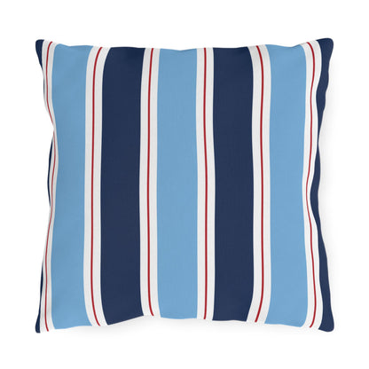 Nautical Blue Red Stripe Outdoor Pillow | Patio Cushion