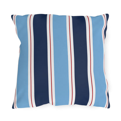 Nautical Blue Red Stripe Outdoor Pillow | Patio Cushion