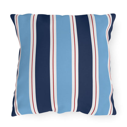 Nautical Blue Red Stripe Outdoor Pillow | Patio Cushion