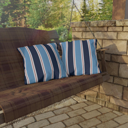 Nautical Blue Red Stripe Outdoor Pillow | Patio Cushion