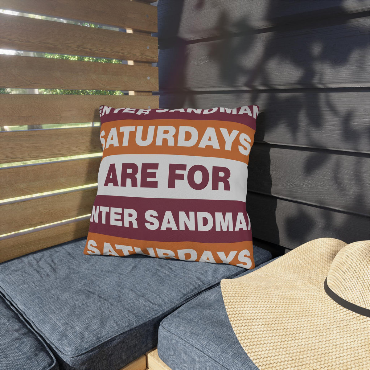Saturdays Are For Winter Sandman Pillow | Outdoor Pillow, Striped Text Design