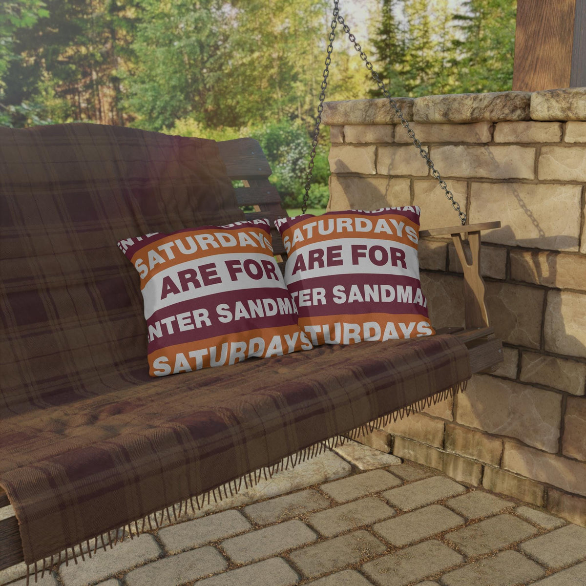 Saturdays Are For Winter Sandman Pillow | Outdoor Pillow, Striped Text Design