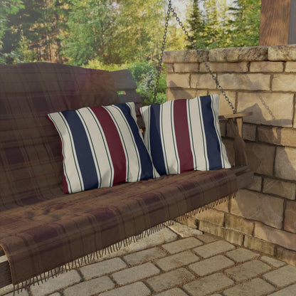 Nautical Striped Outdoor Pillow | Blue Red Cream Patio Cushion