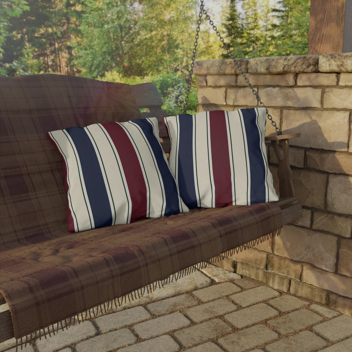 Nautical Striped Outdoor Pillow | Blue Red Cream Patio Cushion