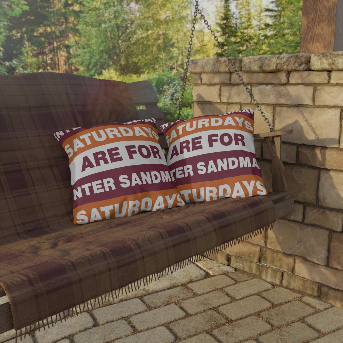 Saturdays Are For Winter Sandman Pillow | Outdoor Pillow, Striped Text Design