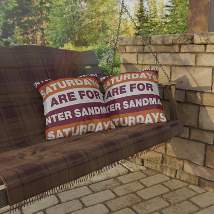 Saturdays Are For Winter Sandman Pillow | Outdoor Pillow, Striped Text Design