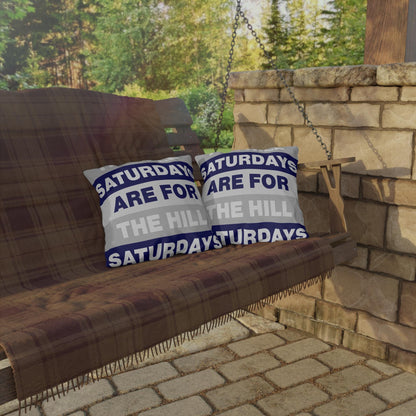 Saturdays Are For The Hill Outdoor Pillow | Striped Text Accent Cushion