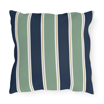 Navy and Sage Striped Pillows | Outdoor Pillow Cover, Coastal Patio Cushion