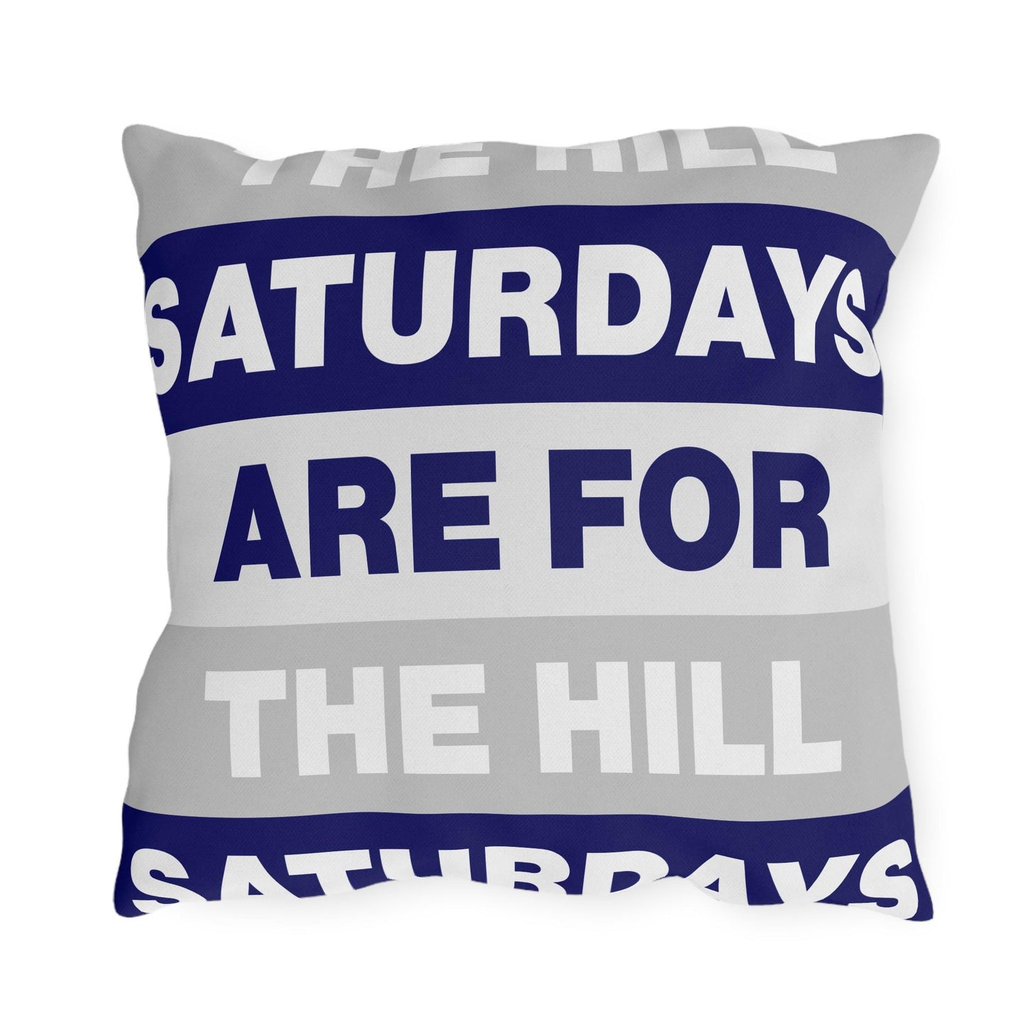 Saturdays Are For The Hill Outdoor Pillow | Striped Text Accent Cushion