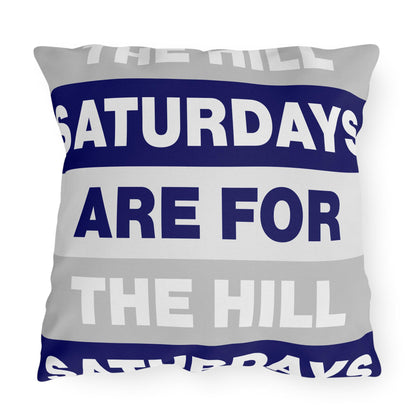 Saturdays Are For The Hill Outdoor Pillow | Striped Text Accent Cushion