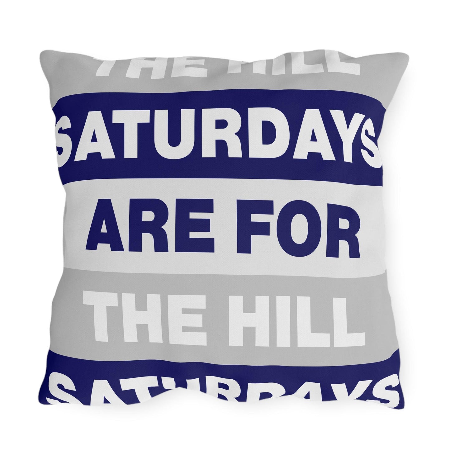 Saturdays Are For The Hill Outdoor Pillow | Striped Text Accent Cushion