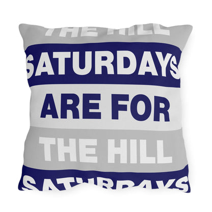 Saturdays Are For The Hill Outdoor Pillow | Striped Text Accent Cushion