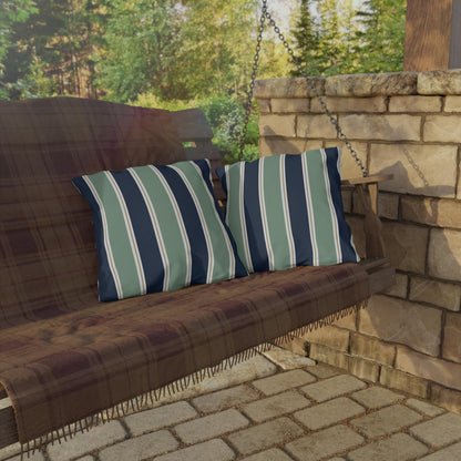 Navy and Sage Striped Pillows | Outdoor Pillow Cover, Coastal Patio Cushion