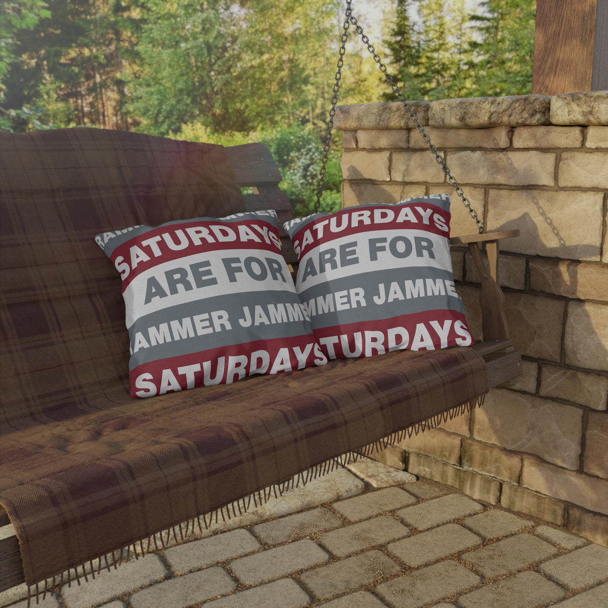 Saturdays Are For Jammer Jammer Pillow | Outdoor Pillow, Bold Striped Typography