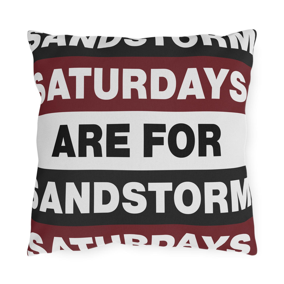 Saturdays Are For Sandstorm Outdoor Pillow | Striped Text Accent
