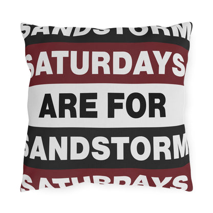 Saturdays Are For Sandstorm Outdoor Pillow | Striped Text Accent