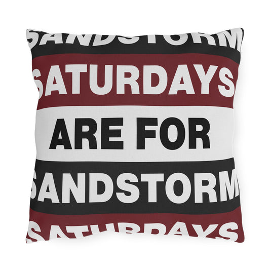 Saturdays Are For Sandstorm Outdoor Pillow | Striped Text Accent