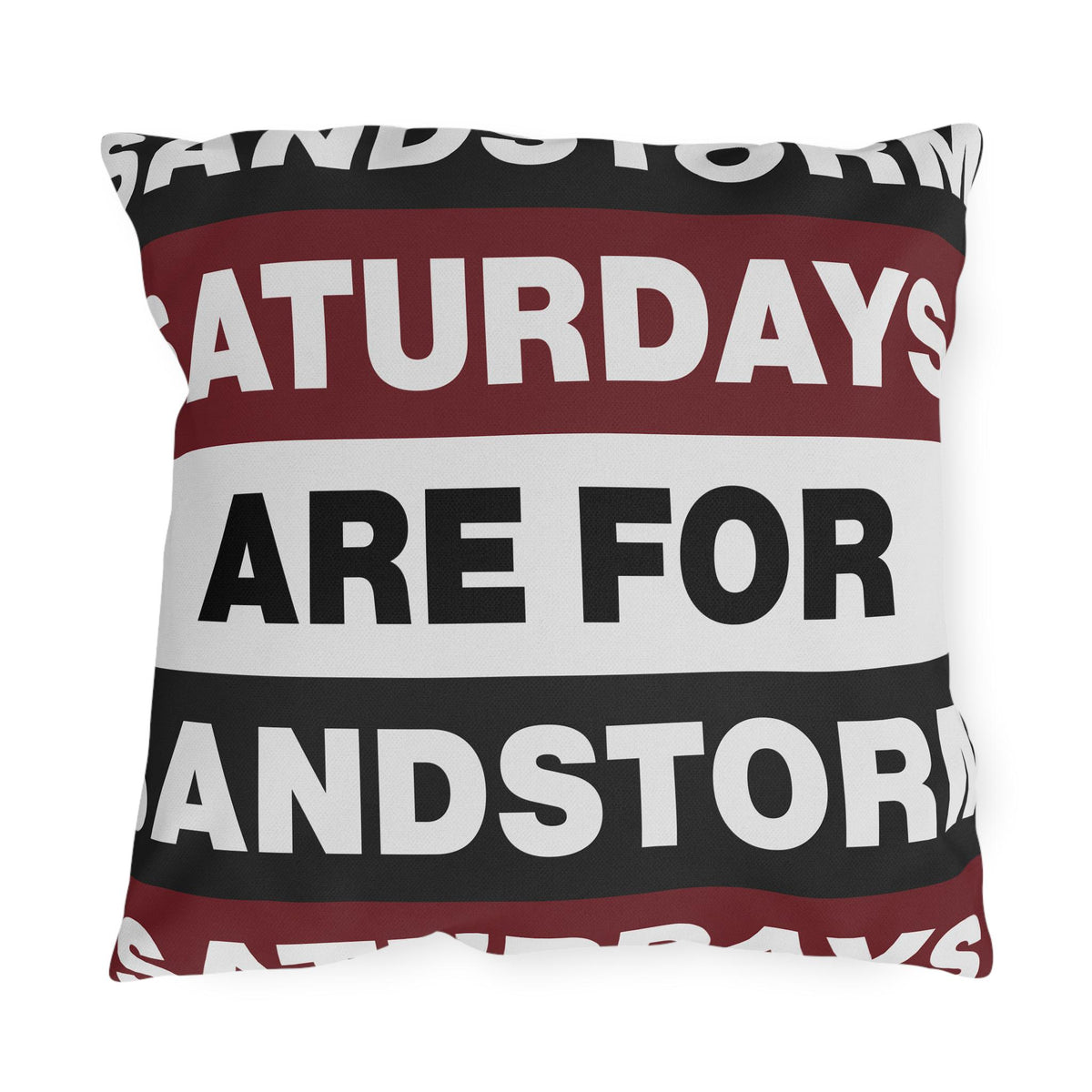 Saturdays Are For Sandstorm Outdoor Pillow | Striped Text Accent