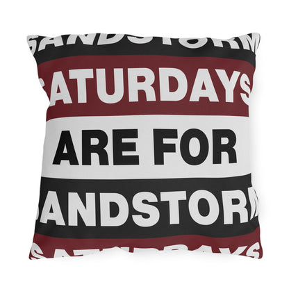 Saturdays Are For Sandstorm Outdoor Pillow | Striped Text Accent