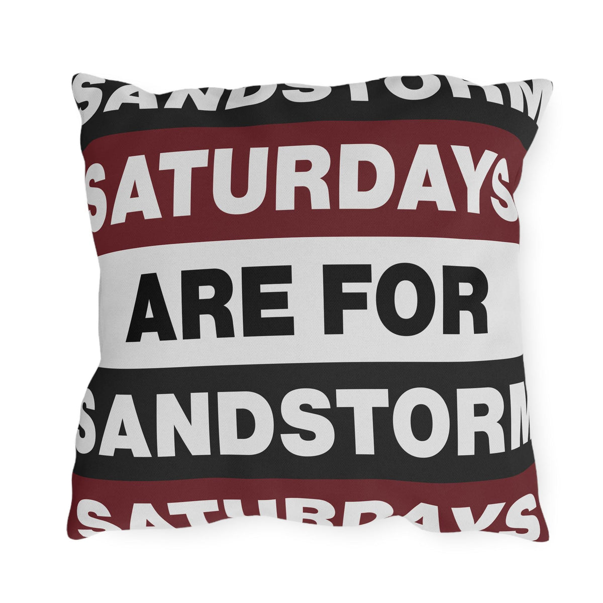 Saturdays Are For Sandstorm Outdoor Pillow | Striped Text Accent