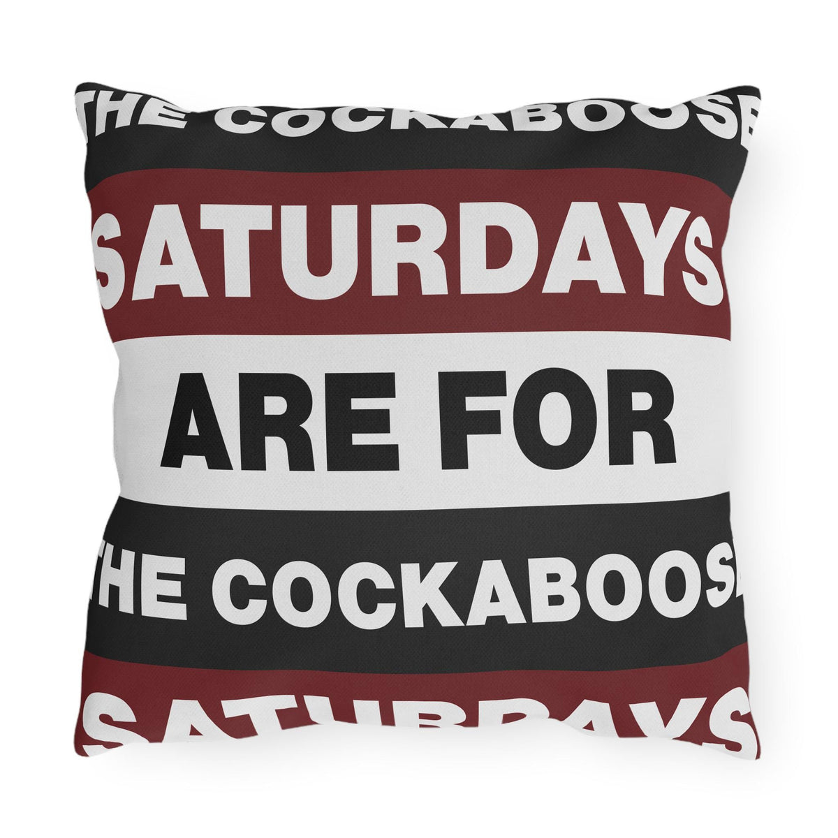 Saturdays Are For The Cockabooses Outdoor Pillow | Striped Text Design