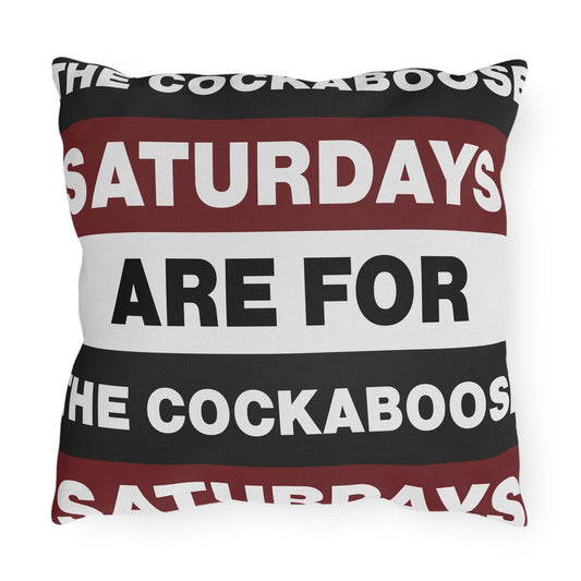 Saturdays Are For The Cockabooses Outdoor Pillow | Striped Text Design