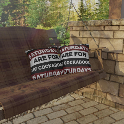 Saturdays Are For The Cockabooses Outdoor Pillow | Striped Text Design