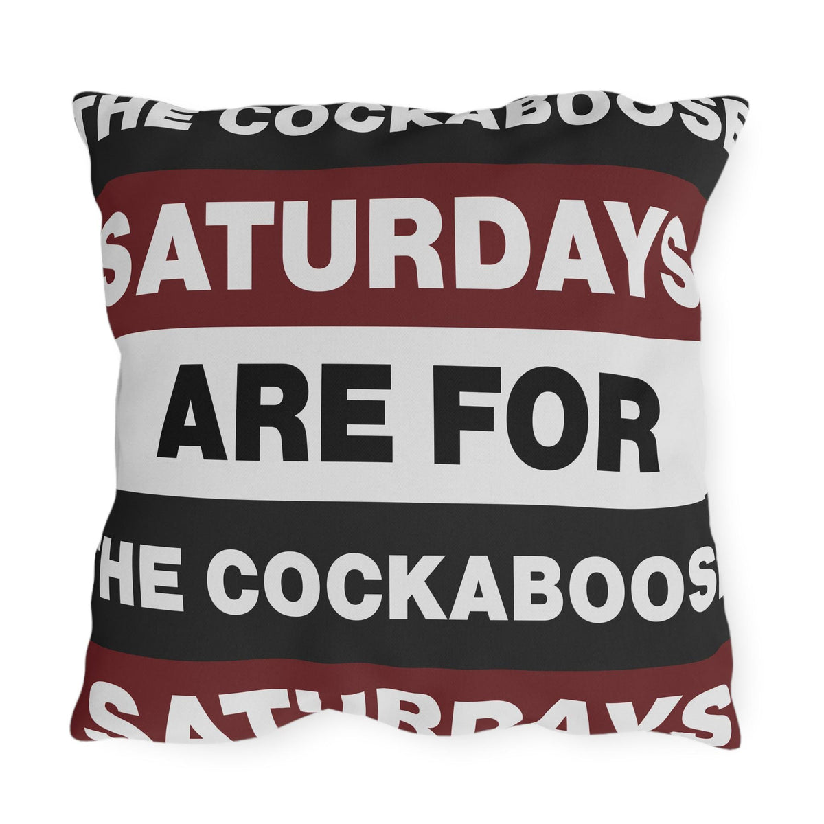 Saturdays Are For The Cockabooses Outdoor Pillow | Striped Text Design