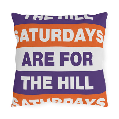 Saturdays Are For The Hill Outdoor Pillow | Bold Striped Typography