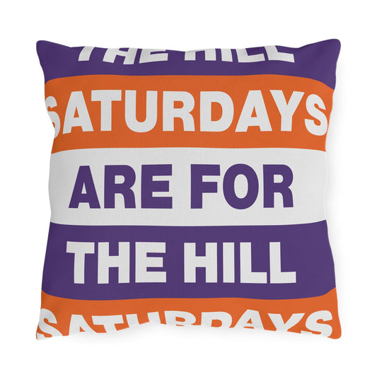 Saturdays Are For The Hill Outdoor Pillow | Bold Striped Typography