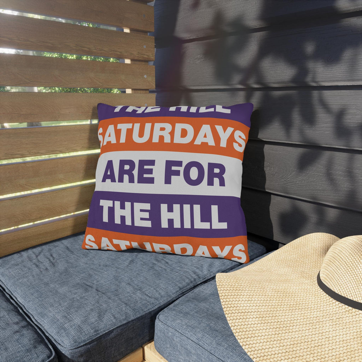 Saturdays Are For The Hill Outdoor Pillow | Bold Striped Typography
