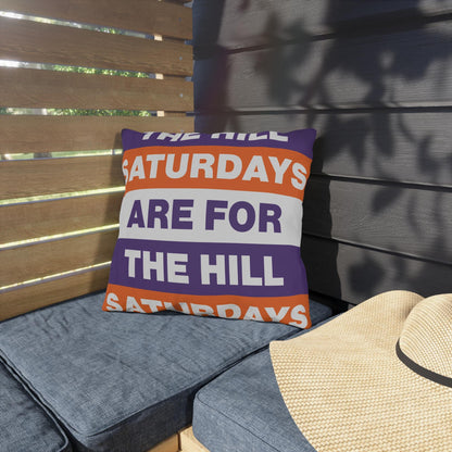 Saturdays Are For The Hill Outdoor Pillow | Bold Striped Typography