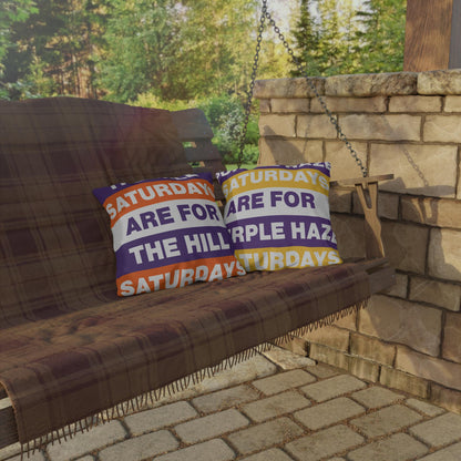 Saturdays Are For The Hill Outdoor Pillow | Bold Striped Typography