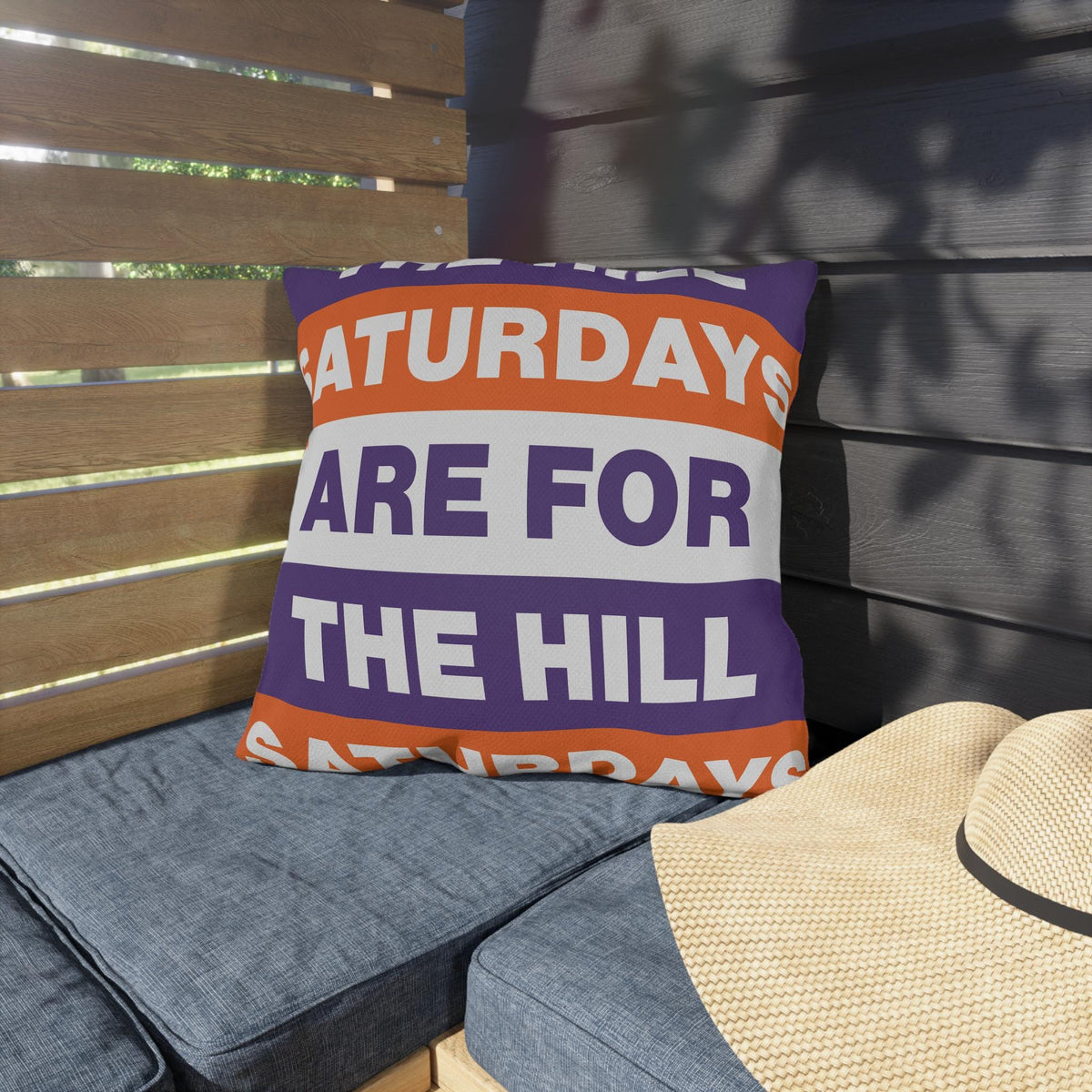 Saturdays Are For The Hill Outdoor Pillow | Bold Striped Typography
