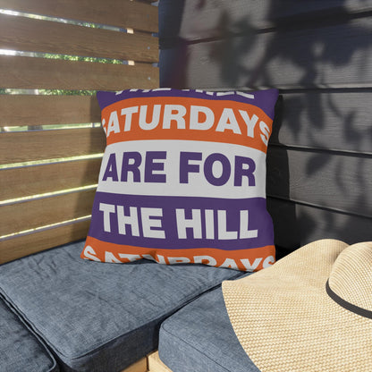 Saturdays Are For The Hill Outdoor Pillow | Bold Striped Typography
