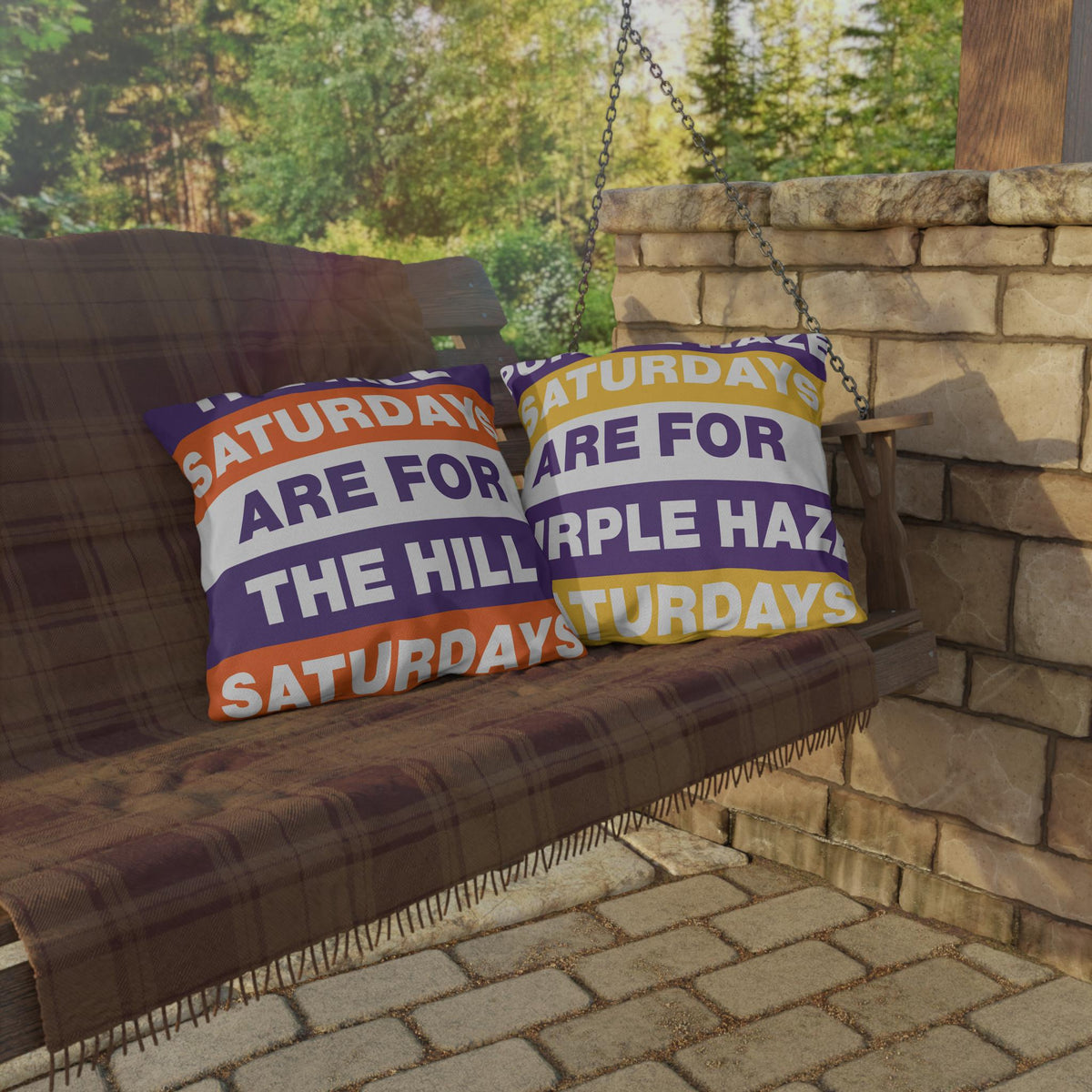 Saturdays Are For The Hill Outdoor Pillow | Bold Striped Typography