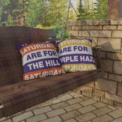 Saturdays Are For The Hill Outdoor Pillow | Bold Striped Typography