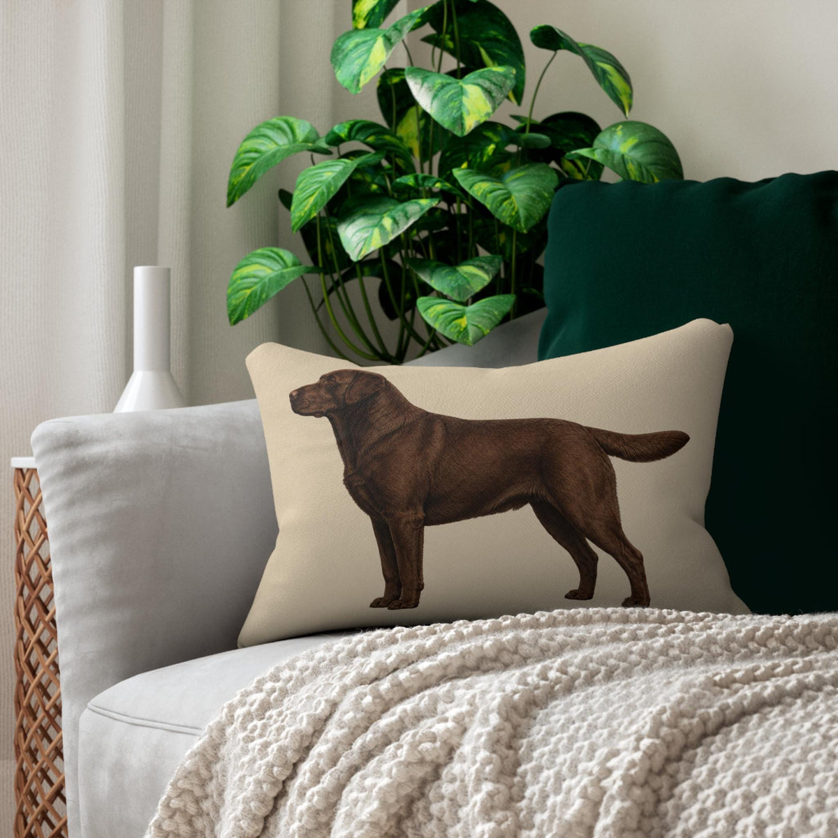 Chocolate Labrador Illustration Lumbar Pillow | Dog Breed Throw Pillow