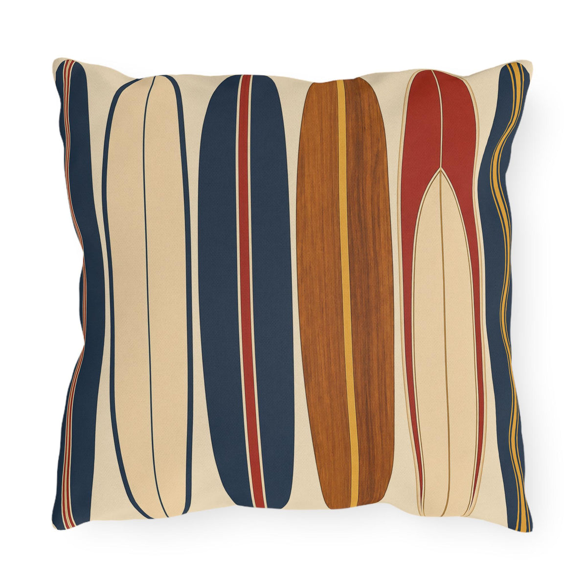 Retro Surfboard Pattern Outdoor Pillow | Coastal Beach Throw Cushion