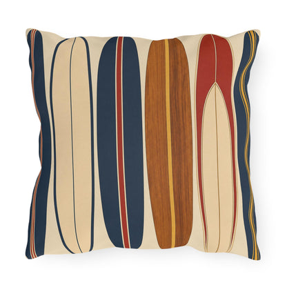 Retro Surfboard Pattern Outdoor Pillow | Coastal Beach Throw Cushion