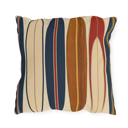 Retro Surfboard Pattern Outdoor Pillow | Coastal Beach Throw Cushion