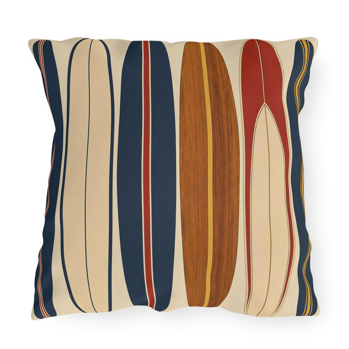 Retro Surfboard Pattern Outdoor Pillow | Coastal Beach Throw Cushion