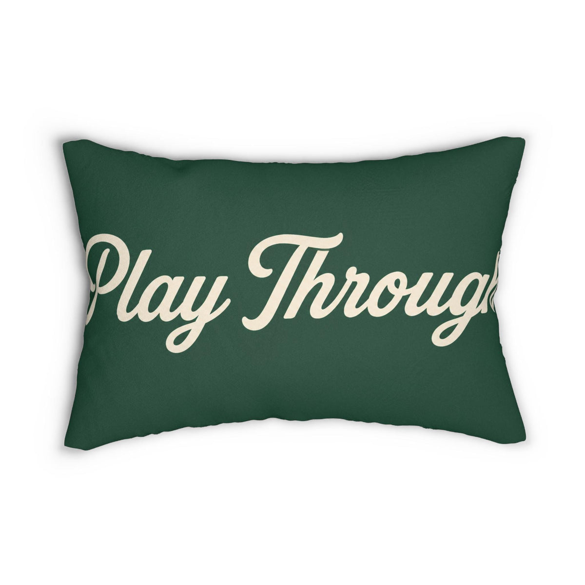 Play Through lumbar pillow | script typography on green