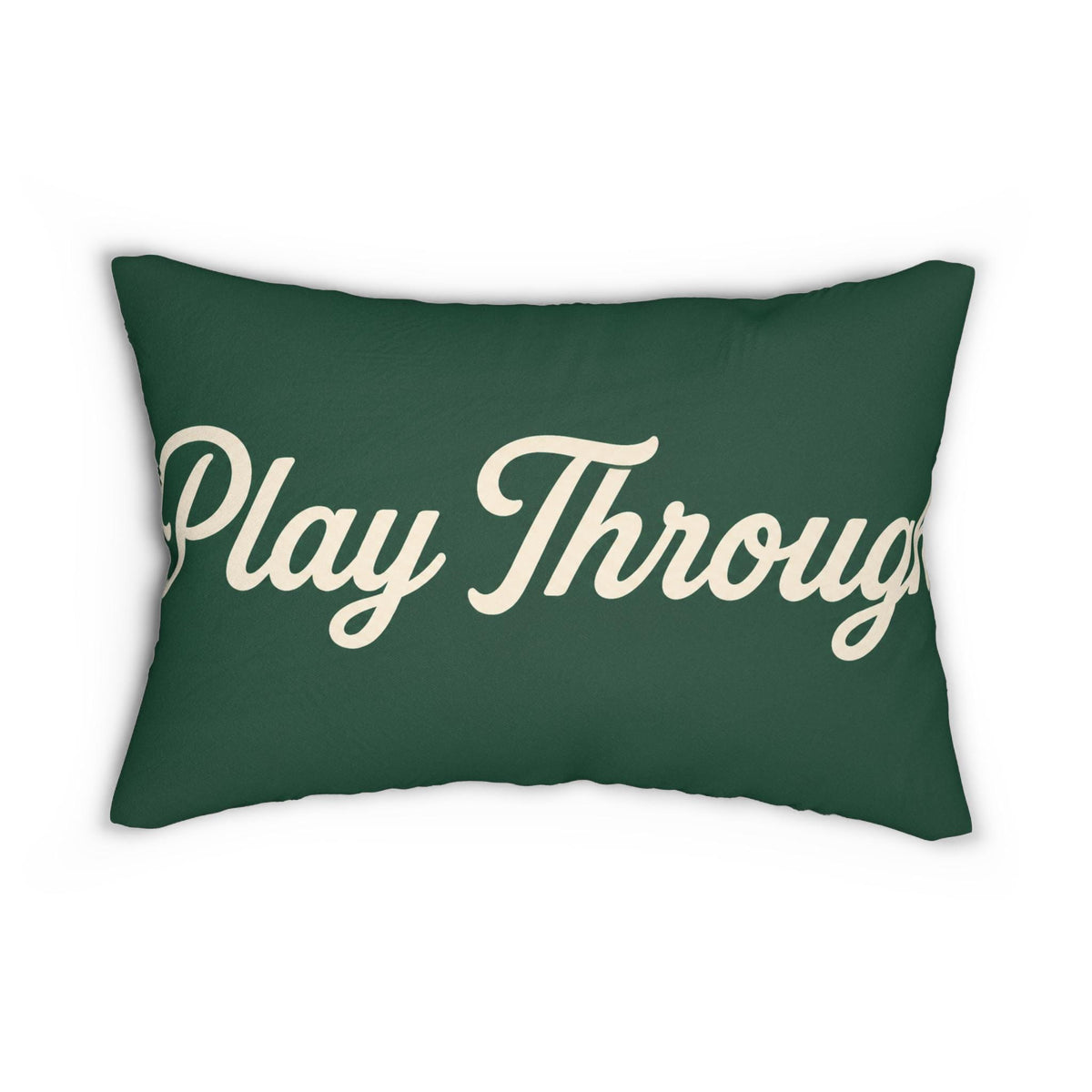 Play Through lumbar pillow | script typography on green