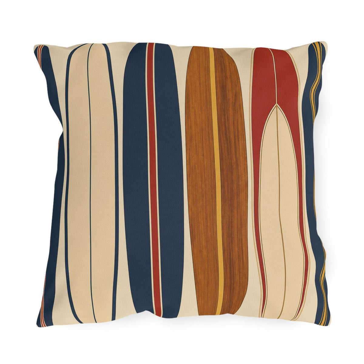 Retro Surfboard Pattern Outdoor Pillow | Coastal Beach Throw Cushion