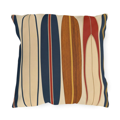 Retro Surfboard Pattern Outdoor Pillow | Coastal Beach Throw Cushion